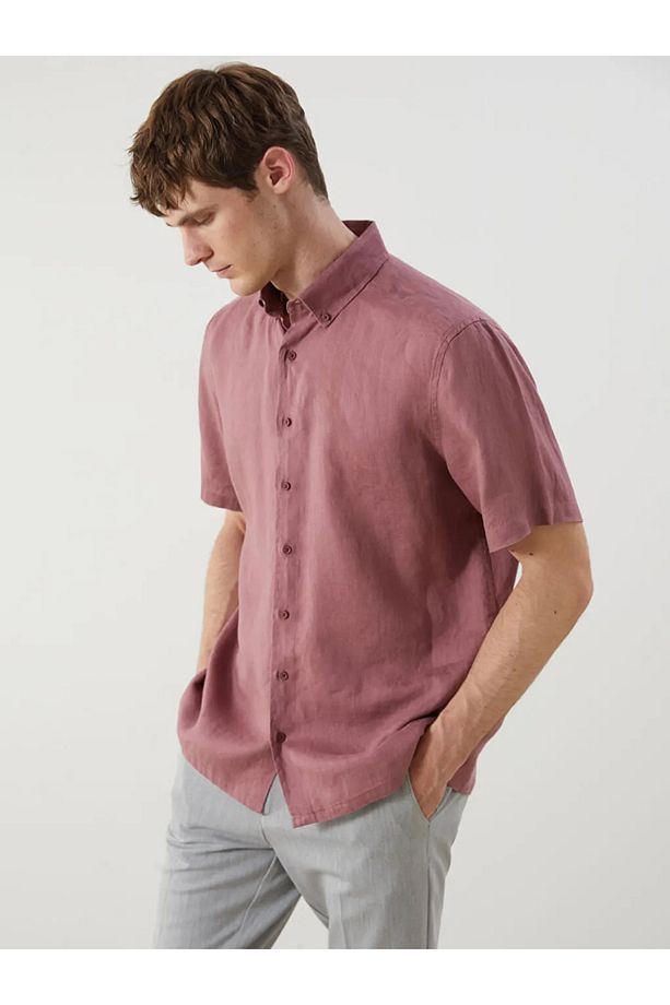 SOUTHBLUE Pembe Regular Fit Kısa Kollu Keten Erkek Gömlek - 1