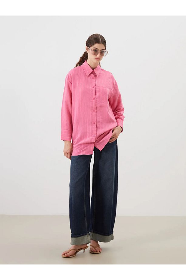 LCW Modest Pembe Dokulu Oversize Kadın Gömlek Tunik - 2