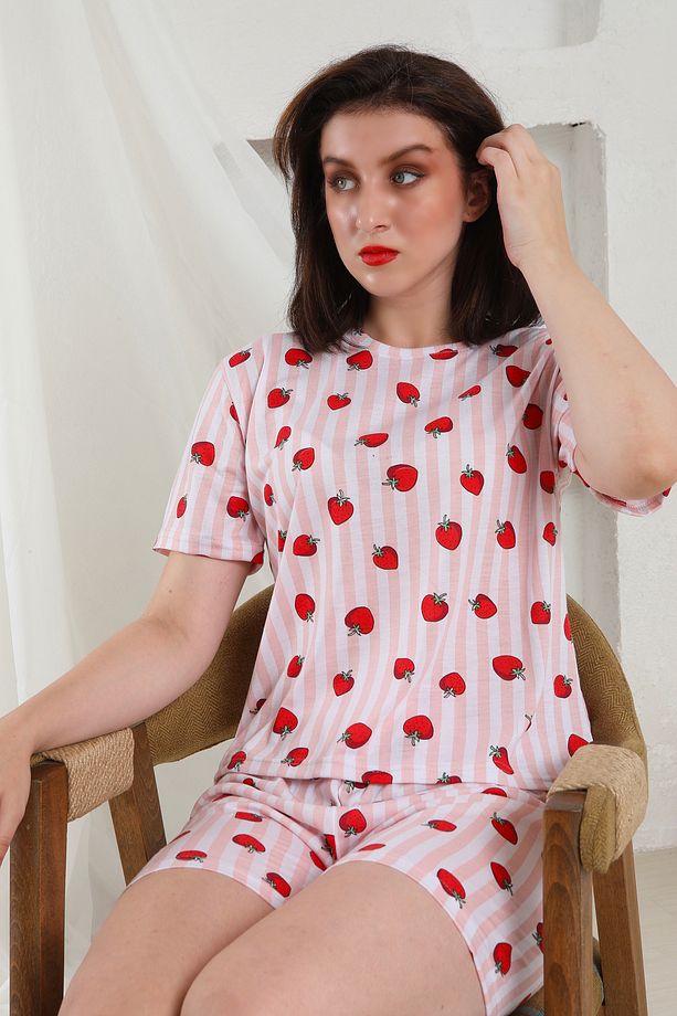Yazlık Desenli Loose Crop Şortlu Pijama Takım - 6