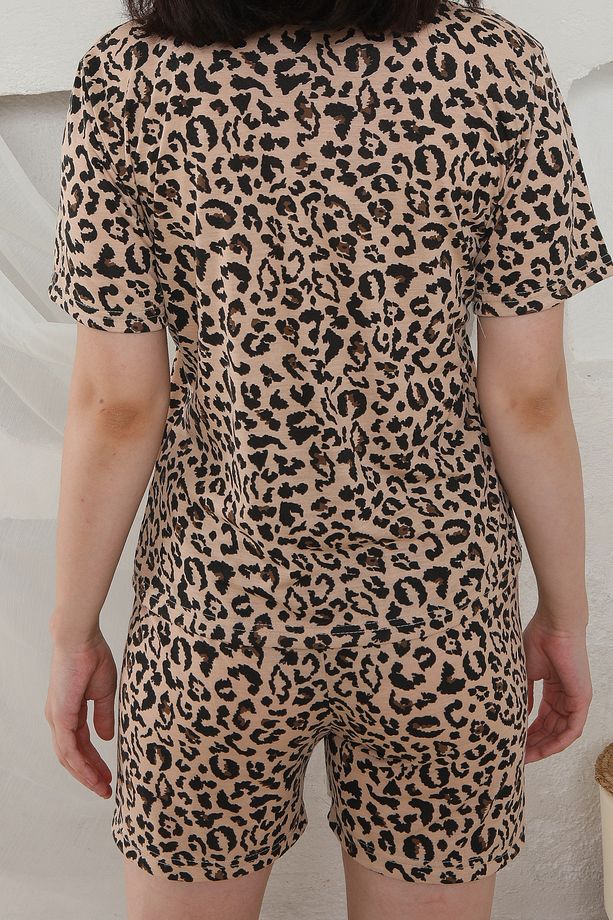 Yazlık Desenli Loose Crop Şortlu Pijama Takım - 7
