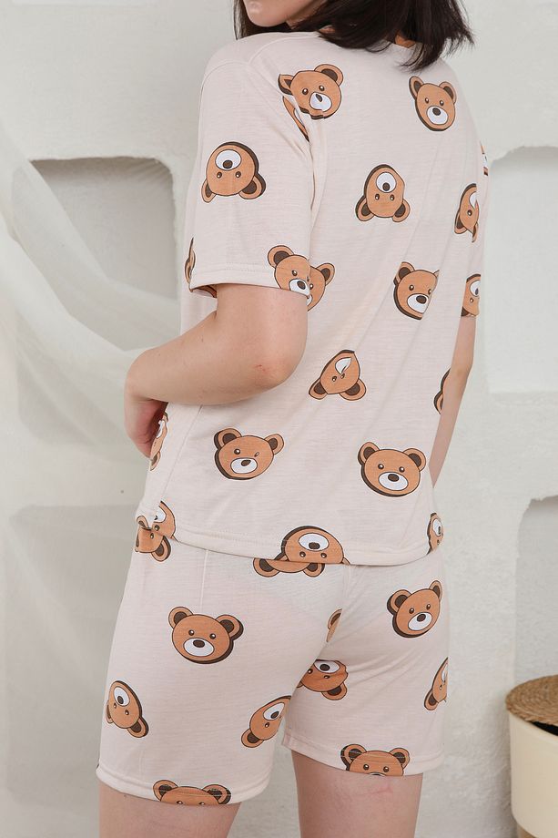 Yazlık Desenli Loose Crop Şortlu Pijama Takım - 7