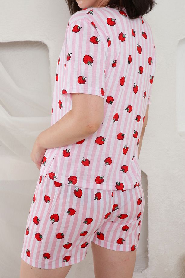 Yazlık Desenli Loose Crop Şortlu Pijama Takım - 7