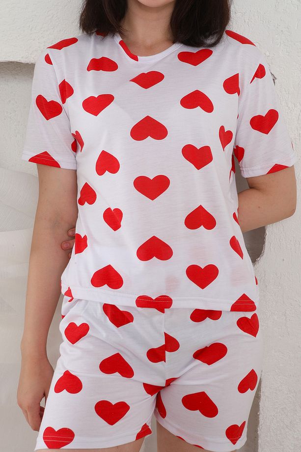 Yazlık Desenli Loose Crop Şortlu Pijama Takım - 7