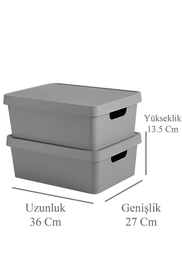 2'li Gri Düzenleyici Saklama Kutusu, 2x11 Litre, Pratik ve Şık Organizatör - 2