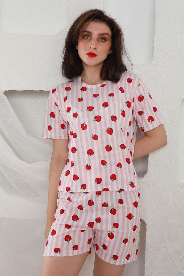 Yazlık Desenli Loose Crop Şortlu Pijama Takım - 5