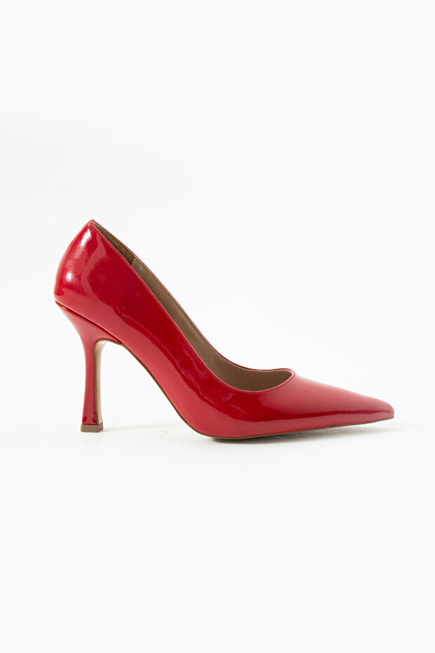 Isla Women's Flat Plain Stiletto Heeled Shoes Red Patent Leather