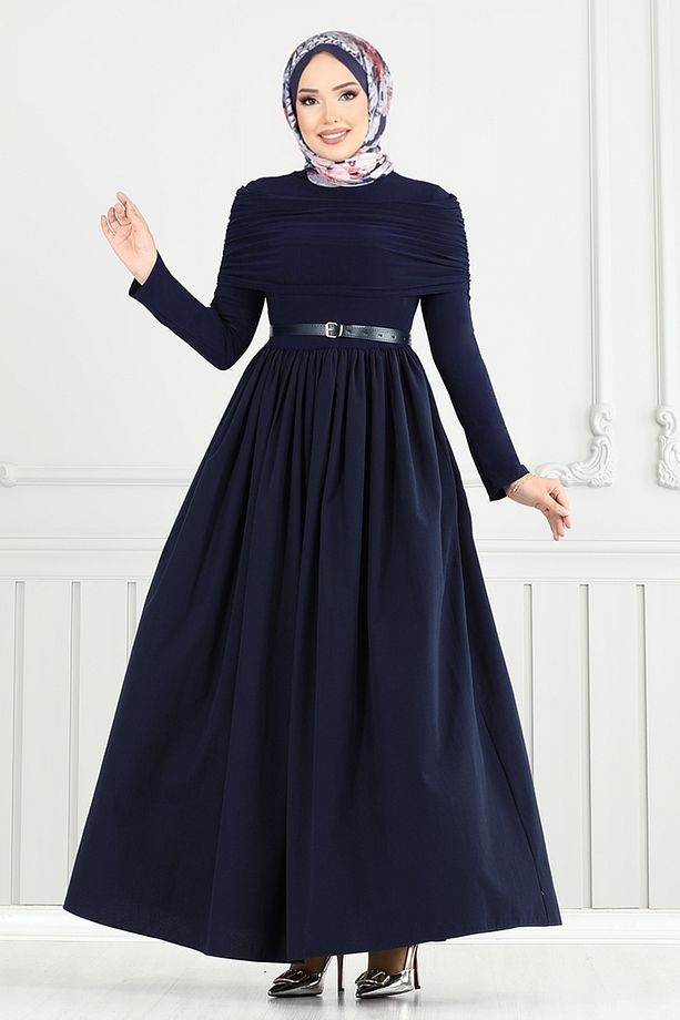 Drape Detay Tesettür Elbise 2421ANT904-M Laci - 2