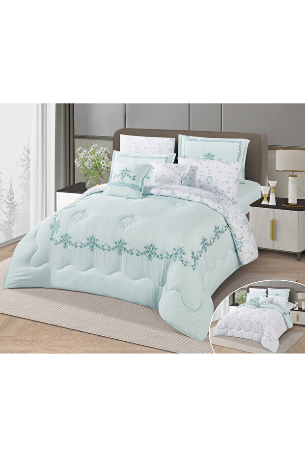 Horse Macrofiber Comforter Set, 4 Pieces, Double-Sided, Embroidered with a Classy Pattern, Cornelia-009 - 1