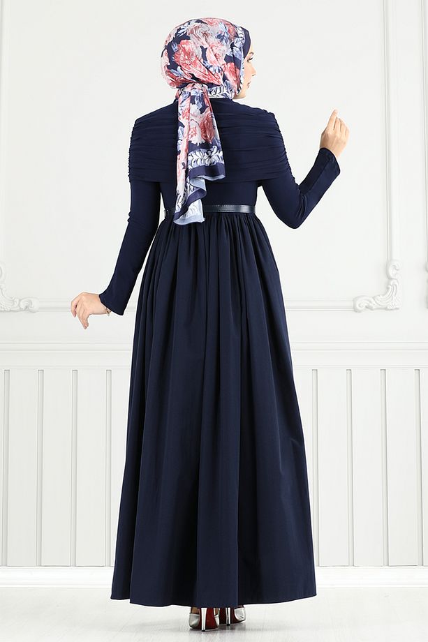 Drape Detay Tesettür Elbise 2421ANT904-M Laci - 4
