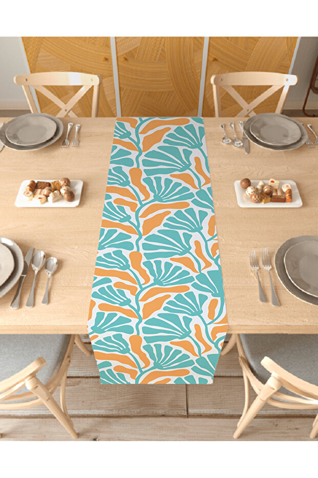 Flower Turquoise Patterned Special Design Runner Digital Printed Decorative Tablecloth Home Decoration