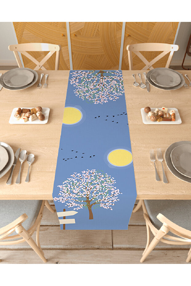 Sakura Flower Pattern Custom Design Runner Digital Printed Decorative Tablecloth Modern Home Decoration