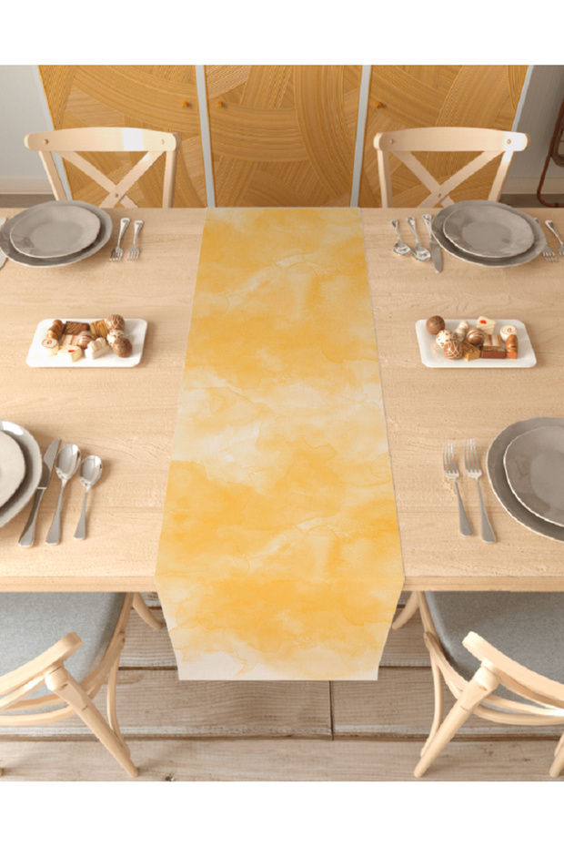 Yellow Bohemian Beige Patterned Stylish Special Design Runner Digital Printed Decorative Tablecloth Home Decoration