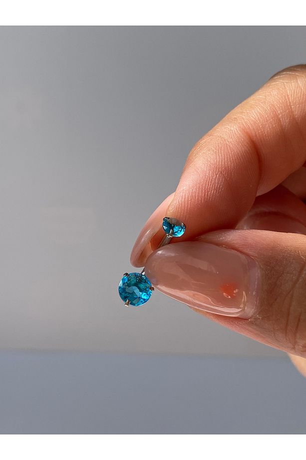 Taşlı Parlak Çelik Göbek Piercing Minik Model - 9