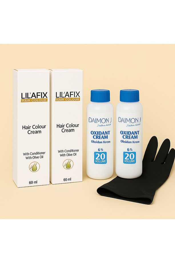 LIL'AFIX 2’li 5/77 Bitter Çikolata Profesyonel Saç Boya Kremi 60 ml + %6 (20)Oksidan Krem Seti - 1