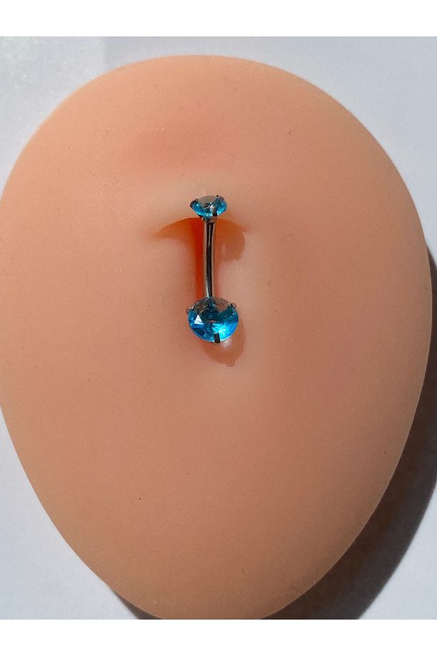 Taşlı Parlak Çelik Göbek Piercing Minik Model - 3
