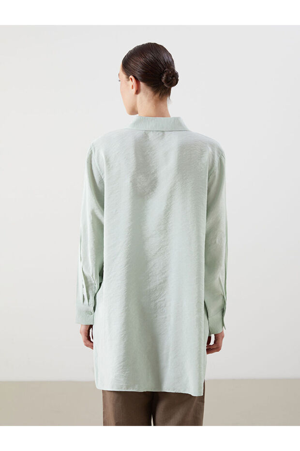 Yeşil Oversize Modal Karışımlı Kadın Gömlek Tunik - 5