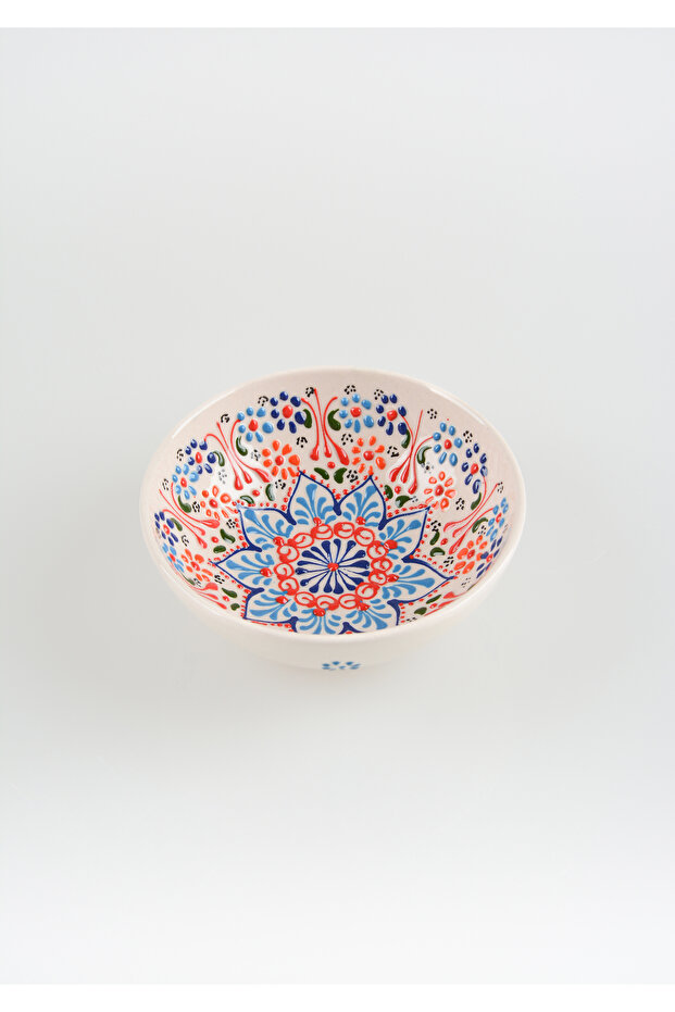 2 Pieces Handmade Light Blue-White Tulip Motif 15 cm Ceramic Bowl Set