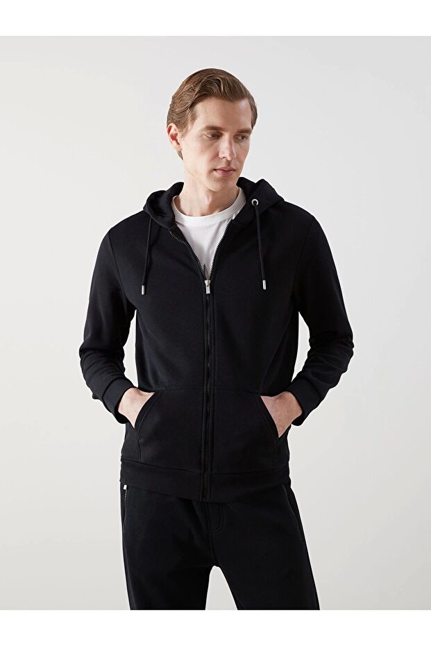 Lcwaikiki Hooded Long Sleeve Men's Zip Sweatshirt