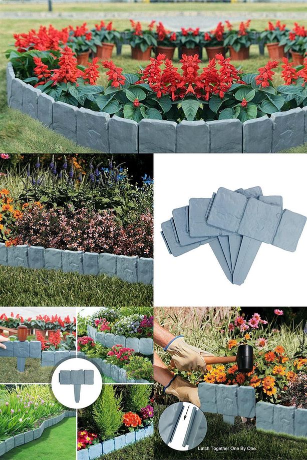 10 Adet Toprak Çim Sınırlarını Belirlemek İçin Taş Görünümlü Modüler Bahçe Kenar Çiti Panel Pratik - 3