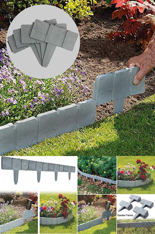 2 Adet Toprak ve Çim Sınırlarını Belirlemek İçin Taş Görünümlü Modüler Bahçe Kenar Çiti Panel Pratik - 6