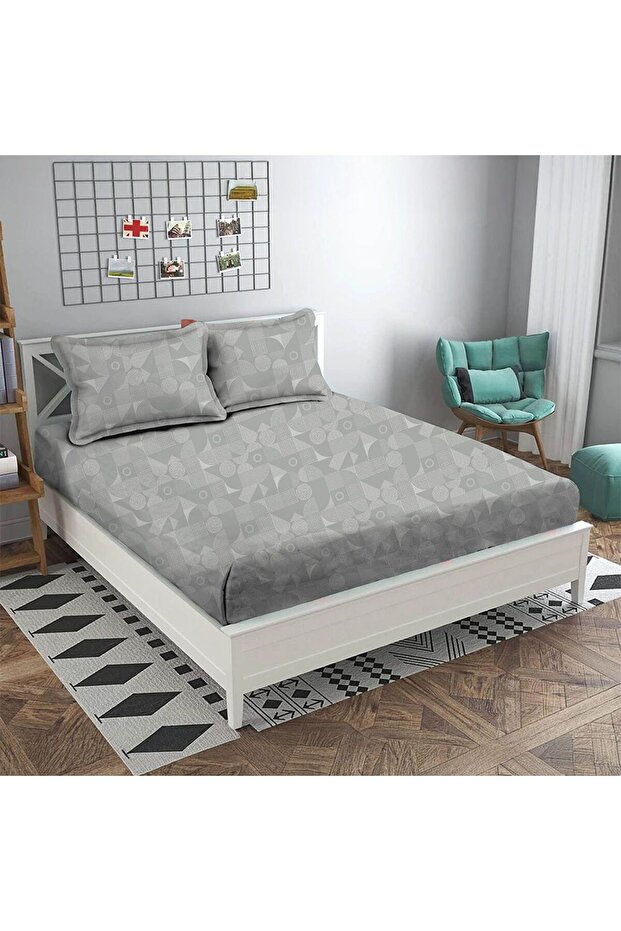 Albany Super King Bed Fitted Sheet Set 200X200+30 Cm/50X75+15 Cm Grooves Grey|80 Cotton; 20 Lyocell