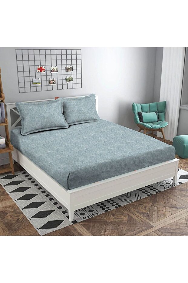 Albany King Bed Fitted Sheet Set 180X200+30 Cm/50X75+15 Cm Merritt Blue | 80 Cotton; 20 Lyocell