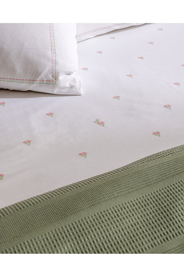 Mathilda Tek Kişilik %100 Pamuk Karde Düz Pike Takımı - Haki - 6