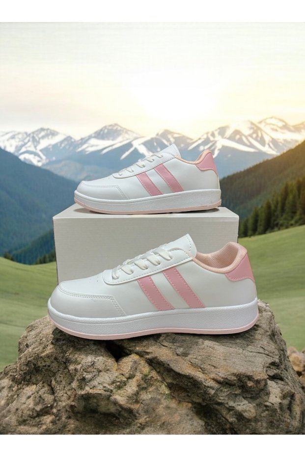 White-Powder Two-Striped Unisex Casual Lightweight Sole Sneaker Sports Shoes