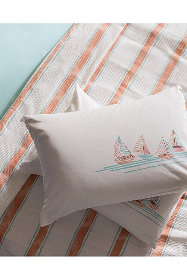 Simone Çift Kişilik %100 Pamuk Karde Baskılı Pike Takımı - Turuncu - 7