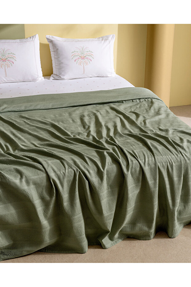 Mathilda Tek Kişilik %100 Pamuk Karde Düz Pike Takımı - Haki - 3