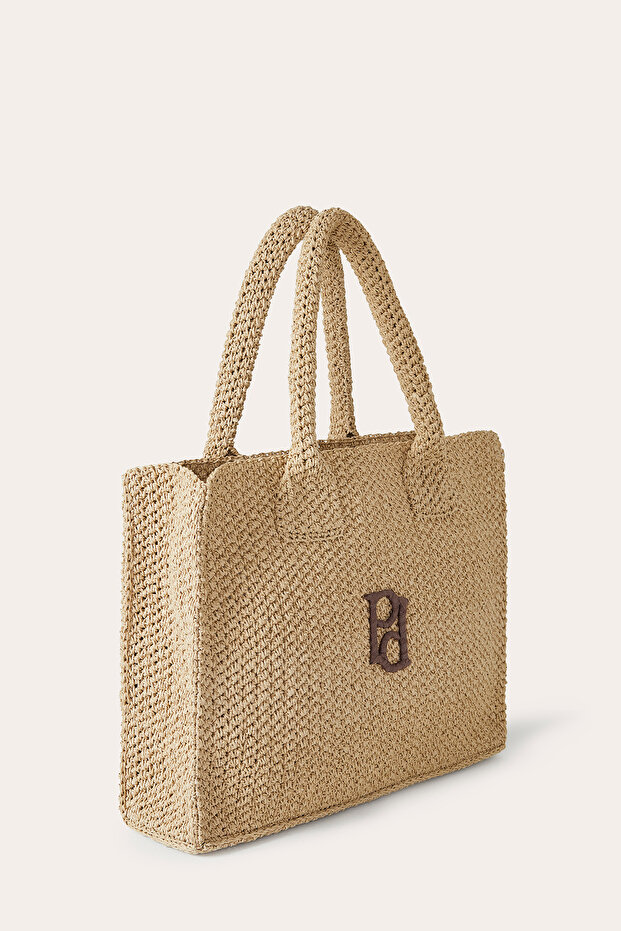 Açık Bej Örme Çanta - 7