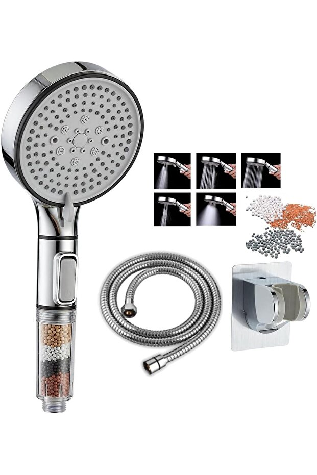 Junaris Handheld Shower Head Set Black with Filter, 5 Inches Showerhead with 150CM Shower Hose 5-mod