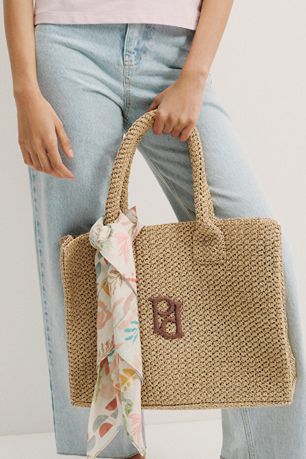 Açık Bej Örme Çanta - 4