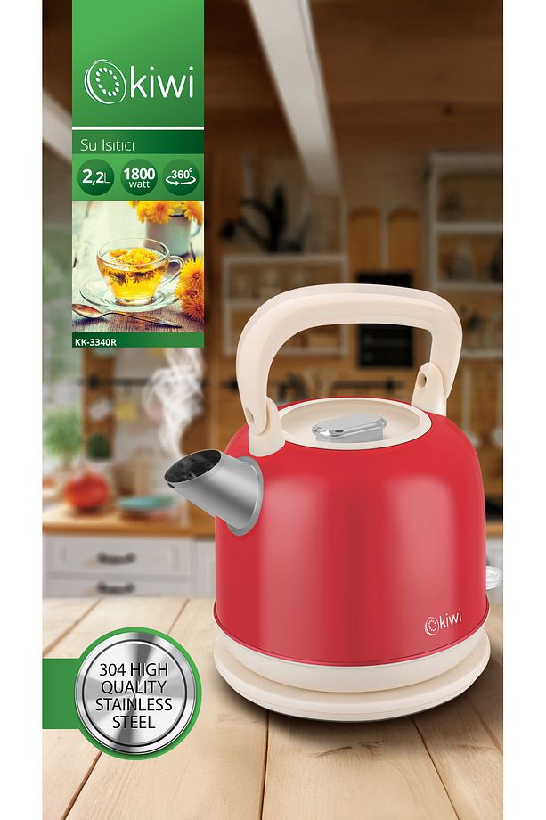 Kk-3340 Paslanmaz Çelik  Retro Su Isıtıcı Kettle 2,2 Litre - 1