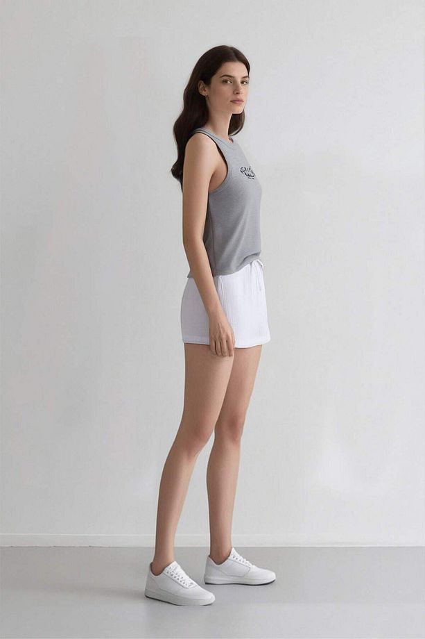Relax Fit Yüksek Bel Kısa Paça Beyaz Müslin Şort D0567AX25SM - 6
