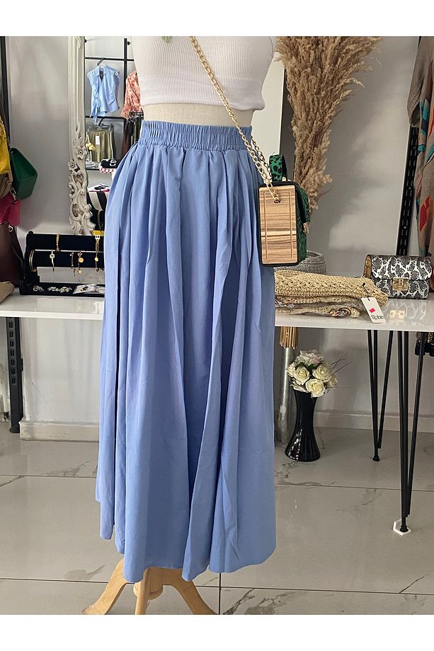 Maxi Boy Beli Kalın Lastikli Basic Kloş Poplin Etek - 2