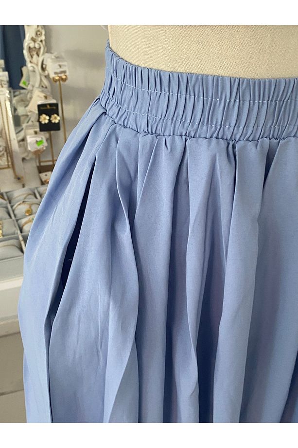 Maxi Boy Beli Kalın Lastikli Basic Kloş Poplin Etek - 5