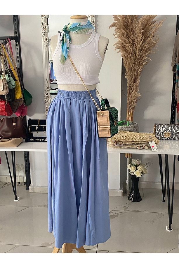 Maxi Boy Beli Kalın Lastikli Basic Kloş Poplin Etek - 3