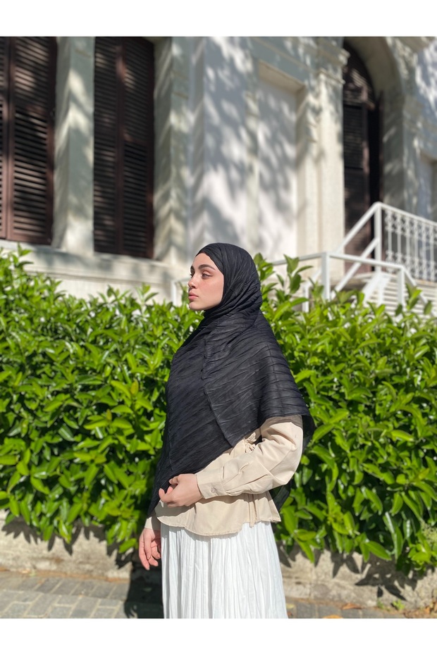 Piliseli Bambu Şal Siyah - 5