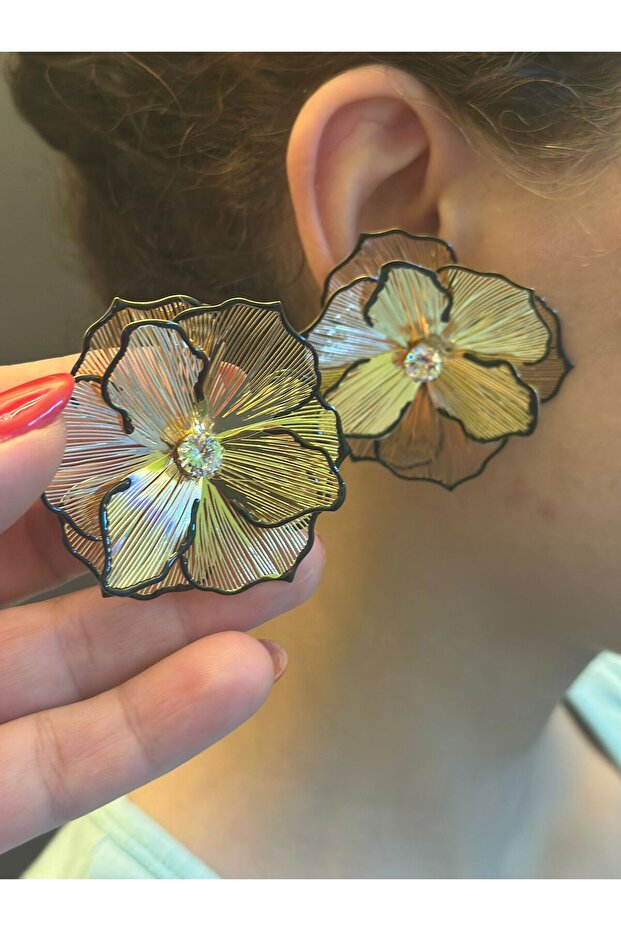 Zircon Stone Design Flower Women's Earrings 5 cm Black