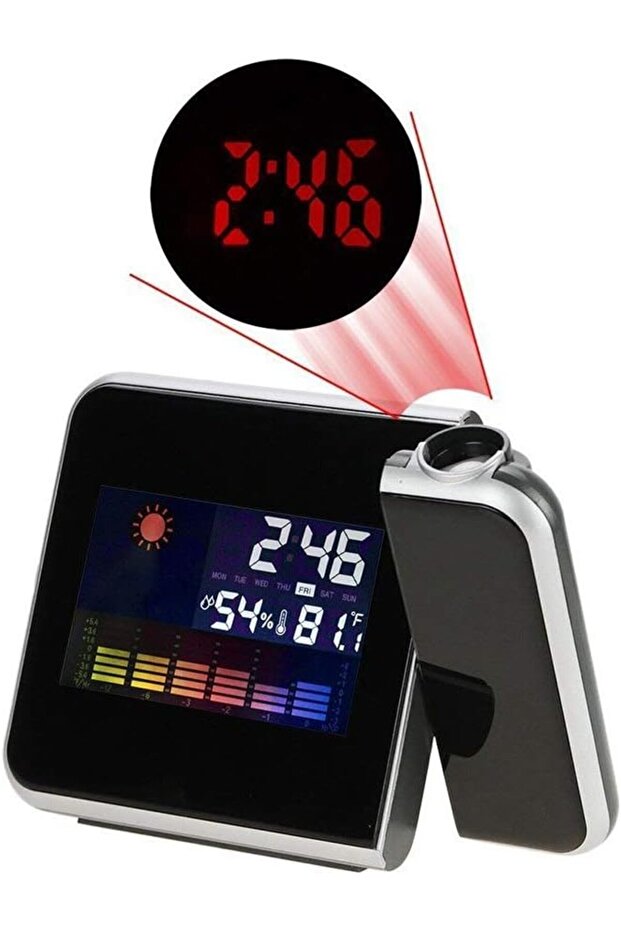 Alarm Clock LCD Screen Dual Rotatable Laser Clock Color Display with Led Backlight Temperature - 4