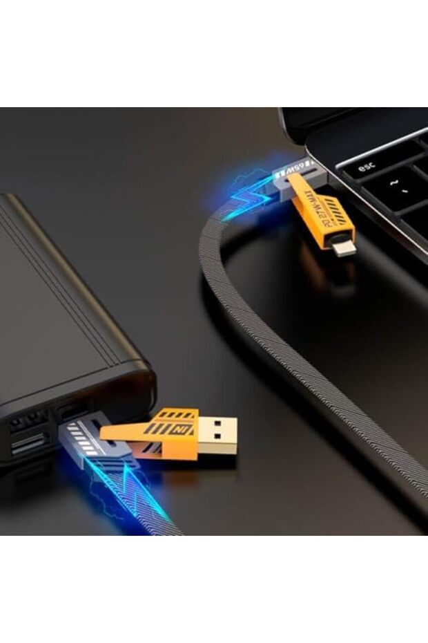 mazzıdağ 4 in 1 65/27 W 2 TO 2 FLAT FAST WIRE CABLE PD USB TYPE C İOS 4 LÜ HASIR ŞARJ VE DATA K - 2