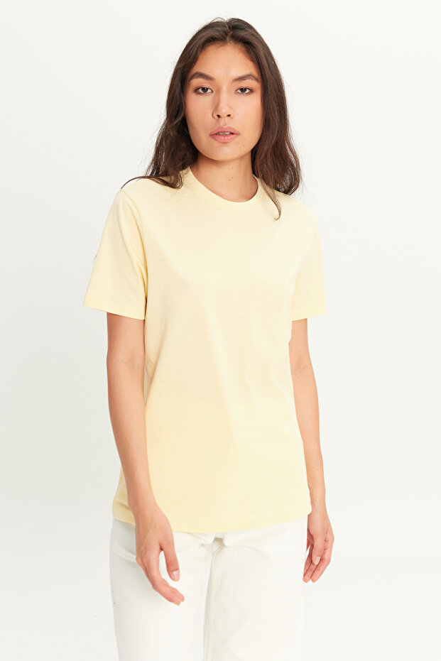Erkek Sarı %100 Pamuk Slim Fit Dar Kesim Bisiklet Yaka Basic Tişört - 6