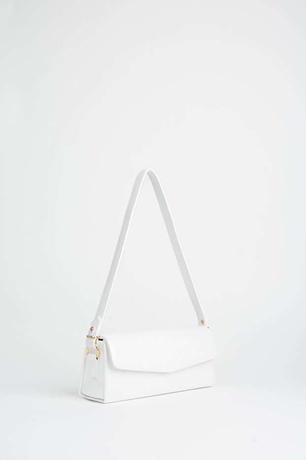 Women's Ferret White Textured Faux Leather Lined Snap Closure Handbag and Shoulder Bag