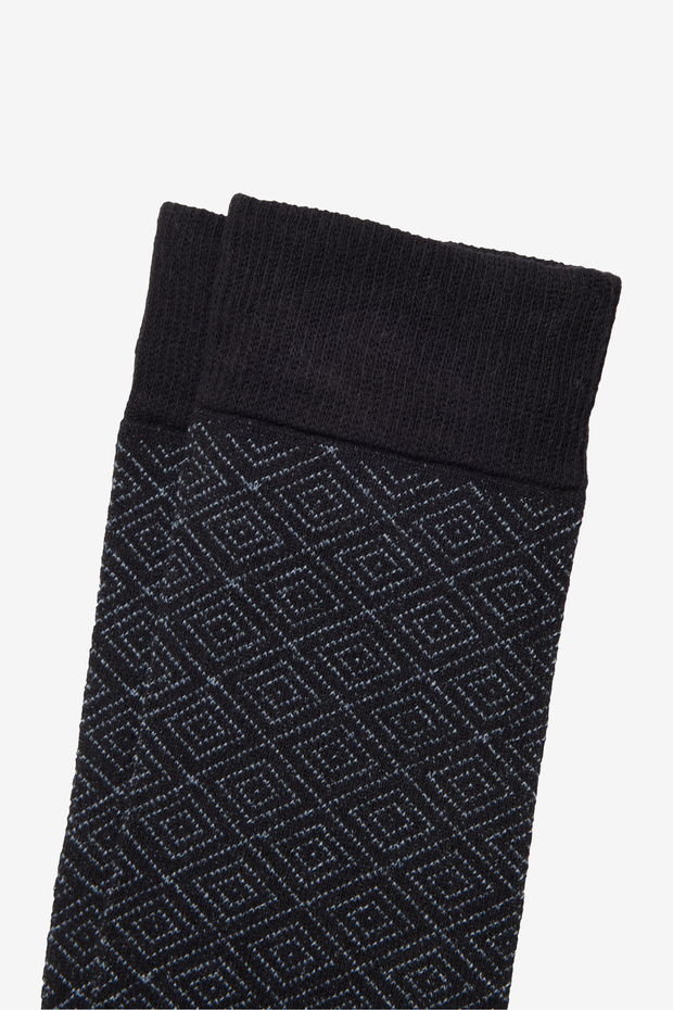 Erkek Siyah-gri Pamuklu Esnek Desenli Tekli Soket Çorap - 4