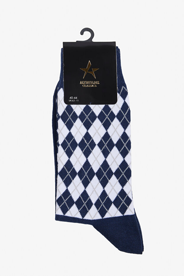 Men's Navy Blue-White Patterned Bamboo Socks