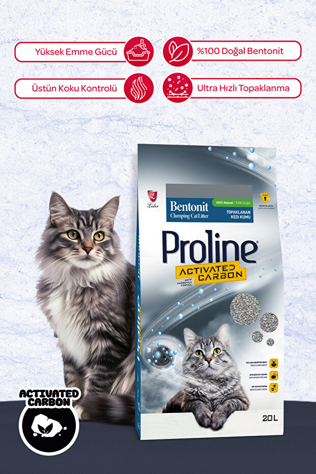 Proline Aktif Karbonlu Topaklanan Kedi Kumu 20 Lt.
