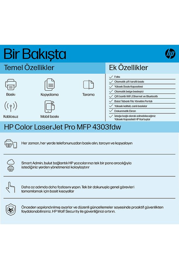 Color LaserJet Pro 4303fdw Lazer Yazıcı Lazer Çok fonksiyonlu Faks Çift taraflı baskı,WiFi 5HH67A - 6