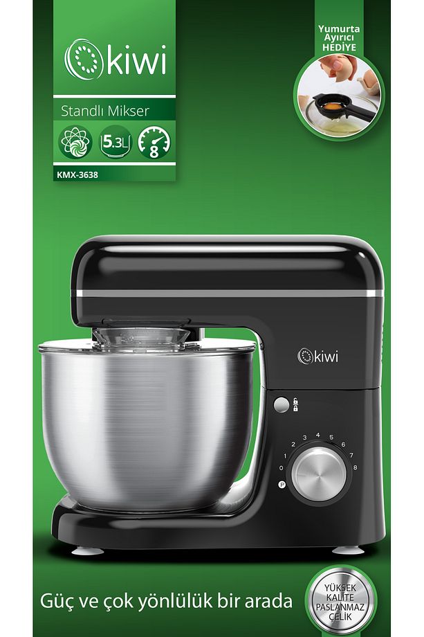 Kmx-3638 Hamur Yoğurma & Stand Mikser 5,3 Lt 1300w 8 Hız Kademeli Mutfak Şefi Siyah - 1