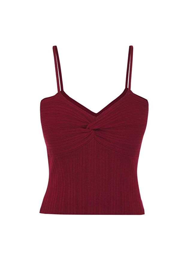 Bordo 2'li Fitilli Premium/Özel İplikli Yumuşak Dokulu Triko Hırka-Bluz Takım TWOAW26HI00003 - 7